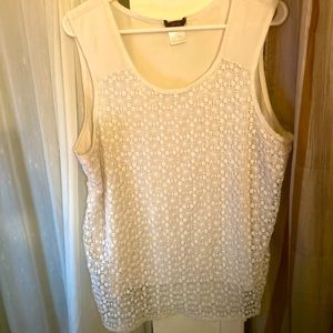 Sheer White with Flower Pattern Tank Top with Inner Spaghetti Strap.